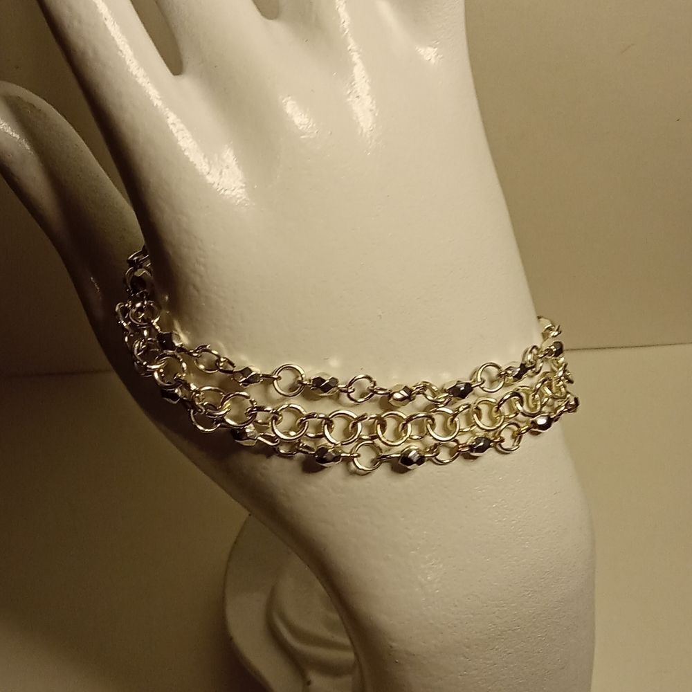 5/$25 SILVER METAL BEADED CHAIN BRACELET